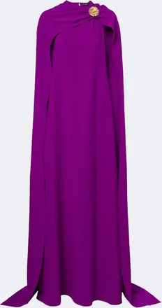 Oscar De La Renta Embellished caped silk-blend georgette gown