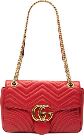 Gucci Pre-owned Womens Large Gg Marmont Matelasse Leather Shoulder Bag - Red - One Size