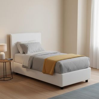 Dmora Dmora - Cama Individual Dbaldo, Cama Contenedor Con Revestimiento De Tela, 100% Made In Italy, Apertura Frontal, Adecuado Para Colch&oacute;n Cm 90x190, Blan