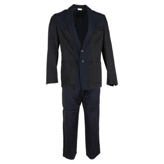 Dries Van Noten Color-Block Suit Set in Blue and Black Cotton