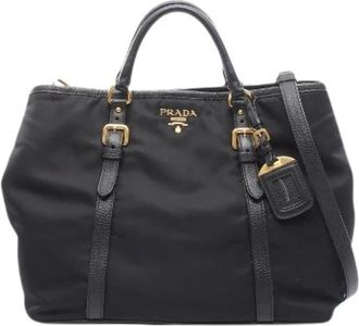 Prada Pre-owned Nylon Leather 2way Handbag - Dames - Vintage Handtas - Zwart - ONE Size - Nylon - Vintage