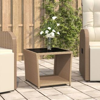 vidaXL Mesita De Rat&aacute;n Sint&eacute;tico Beige Y Superficie De Vidrio Templado Vidaxl