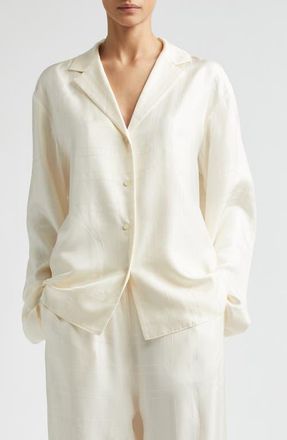 Toteme Monogram Embroidered Organic Silk Pajama Top in Cream at Nordstrom, Size 40