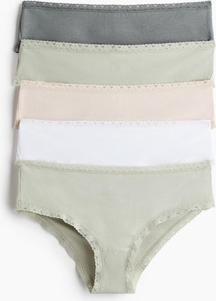 H&M 5er-Pack Baumwollhipster - Hellgr&uuml;n/Weiss