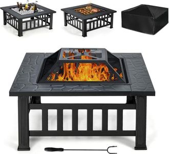 Costway Costway - Brasero Cuadrado de Exterior 81 cm 3 en 1, con Parachispas, Cobertura para Lluvia etc