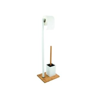 MSV Portarollos Escobillero Combinado Bamb&uacute; Y Acero Inoxidable Blanco Msv