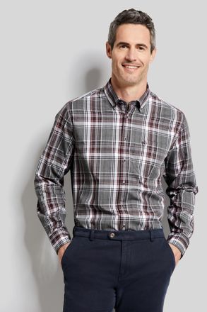 Bugatti Langarmhemd BUGATTI, Herren, Gr. XXL, Normalgr&ouml;ssen, lila (brombeere), 100% Baumwolle, kariert, normal, eckige 2-Knopf-Manschette, Hemden Langarmhemd,