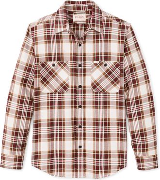 Filson Mens Rangeland Flannel Shirt In Red/brown/cream Plaid