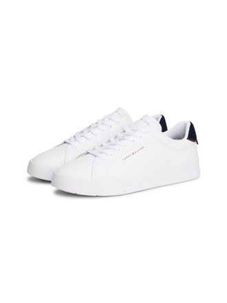 Tommy Hilfiger Sneaker TOMMY HILFIGER TH COURT LTH DETAIL ESS, Herren, Gr. 40, bunt (wei&szlig;, dunkelblau), Leder, Lederimitat, unifarben mit Farbeinsatz, Schuhe Sneaker