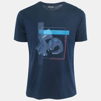 Emporio Armani Navy Blue Printed Cotton Knit T-Shirt