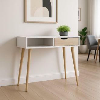 Dmora Dmora Table Console Avec Un Tiroir Et Un Compartiment Ouvert, Coloris Blanc Et Ch&ecirc;ne, 103 X 89 X 43 Cm
