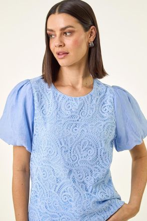 Roman Panelled Lace Puff Sleeve Top