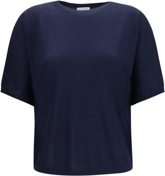 Brunello Cucinelli Blue Solid Round Neck Sweater