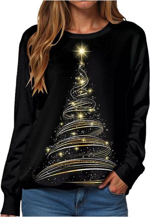Generic Womens Christmas Sweatshirt Pullover Jumper Ladies Xmas Top Ladies Merry Chirtsmas Blouse Jumper Long Sleeve Pullover Merry Sweatshirt Christmas Sweat