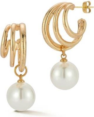 Glaze Jewelry Faux Pearl Drop Triple Cage Hoop Earrings in Gold at Nordstrom Rack