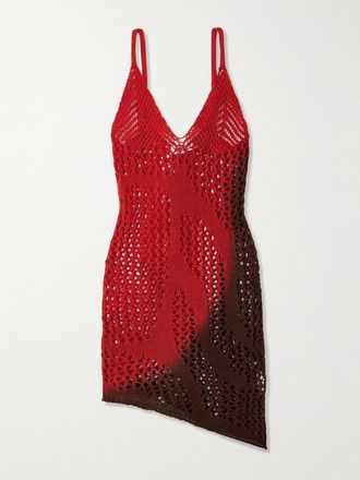 The Attico Abito Mini Asimmetrico In Cotone Punto A Giorno Effetto Sfumato - Rosso