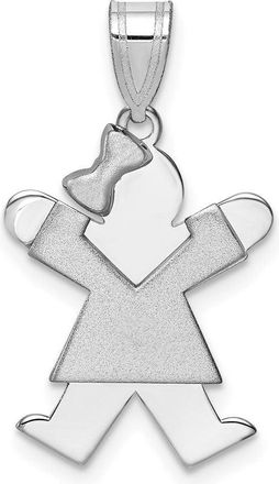 Diamond2Deal 14k White Gold The Kids Small Girl with Bow on Left Engravable Joy Charm Pendant