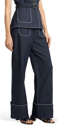 Cinq &agrave; Sept Dorot Twisted Trim Wide Leg Jeans in Indigo at Nordstrom, Size 10