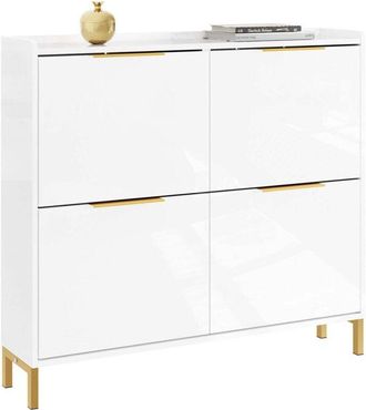 SoBuy SoBuy FSR206-GW Scarpiera Salvaspazio Slim Ingresso - Mobile Scarpiera Bianca con 4 Ante a Ribalta, Profondit&agrave; 19 cm, Design Nordico con Finitura