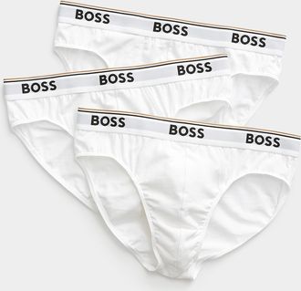 BOSS Mens Solid logo-waistband briefs Cotton 3-pack