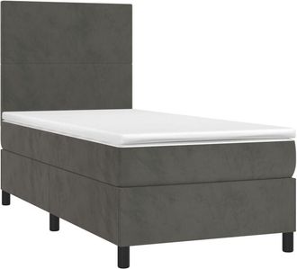 vidaXL Cama Box Spring Colch&oacute;n Y Led Terciopelo Gris Oscuro 90x190 Cm Vidaxl
