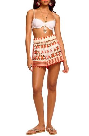 Ramy Brook Cordelia Open Knit Cover-Up Shorts in Flame/Sandstone Crochet at Nordstrom, Size X-Large