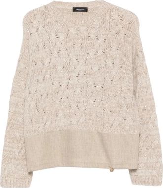 Fabiana Filippi Trui met pailletten en kabelssteek - Dames - Ronde hals truien - Beige - 2XS - Pailletten - Truien & Vesten