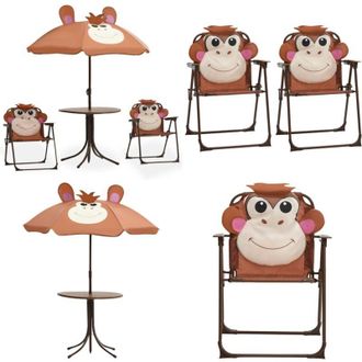 vidaXL Set da Bistrot da Giardino per Bambini con Ombrellone Marrone - Ombrellone per bambini - Sedie da giardino per bambini