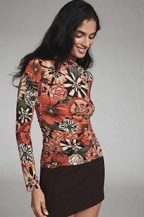 Farm Rio Flowershop Jersey Mock-Neck Long-Sleeve Top