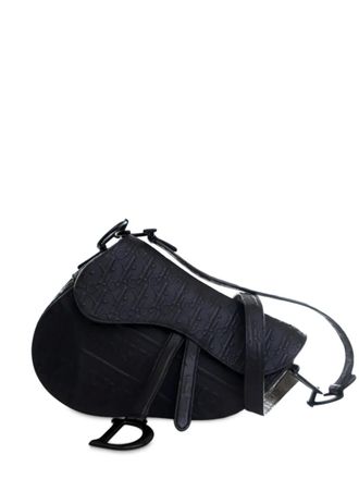 Dior 2022 Oblique Embossed Calfskin Saddle Bag shoulder bag - women - Calf Leather - One Size - Black