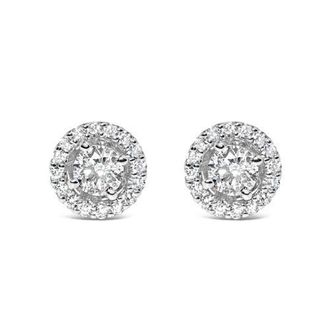 House of Brilliance 14K White Gold 3/4 Cttw Lab Grown Diamond Solitaire With Halo Stud Earrings at Nordstrom