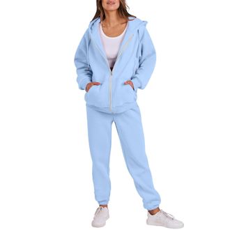 Generic Tracksuit Womens Full Set 2 Piece Outfits Full Zip Long Sleeve Hoodies Jackets with Pockets and Cuff Sweatpants Contrast Color Fall Winter Co Ord Sets