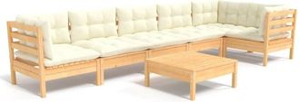 vidaXL Muebles De Jard&iacute;n 7 Piezas Cojines Madera De Pino Color Crema Vidaxl