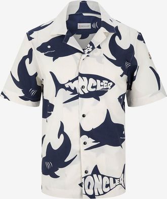 Moncler Kurzarm-Hemd aus Popeline mit Hai-Print