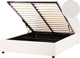 Beliani Cama matrimonial de tejido blanco 140x200