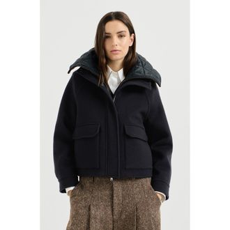 Brunello Cucinelli Hand-crafted outerwear jacket in virgin wool and cashmere double cloth with detachable Thermore-padded vest in Night at