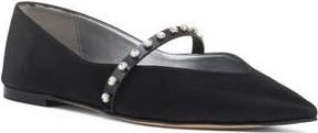 Alexander McQueen Crystal Embellished Pointed Toe Mary Jane Flat in Black/Black/Silver at Nordstrom Rack, Size 6.5Us / 36.5Eu