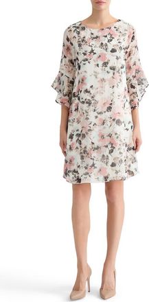 Kasper Metallic Floral Print Ruffle Shift Dress in Vanilla Ice Multi at Nordstrom, Size X-Large