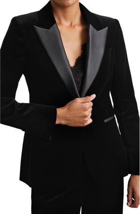 Reiss Myrtle Cotton Velveteen Tuxedo Jacket in Black at Nordstrom, Size 14 Us