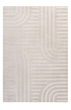 Jonathan Y Designs Anders High-Low MidCentury Modern Arch Stripe Two-Tone Indoor/Outdoor Area Rug in White/cream at Nordstrom, Size 3Ft 0In X 5Ft 0In