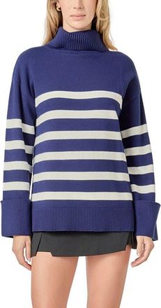 English Factory Stripe Turtleneck Sweater in Navy/White at Nordstrom, Size X-Small