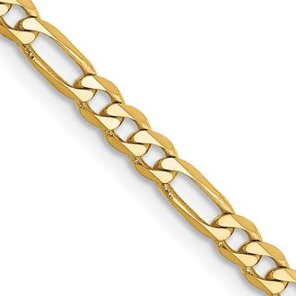 Diamond2Deal 14k Yellow Gold 3mm Flat Figaro Chain Necklace