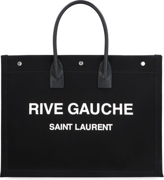 Saint Laurent Mens Rive Gauche Canvas Tote Black Leather; Cotton; Linen Bags