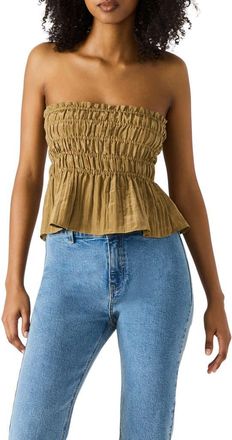 Steve Madden Cambria Strapless Smocked Peplum Top in Deep Olive at Nordstrom, Size X-Small