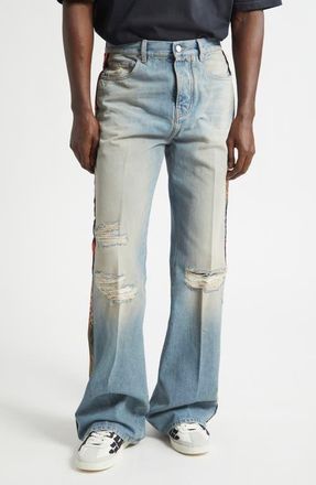 Amiri Patchwork Bootcut Jeans in Driftwood Blue at Nordstrom, Size 30