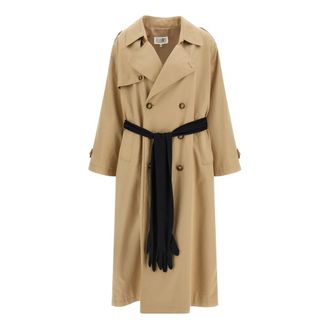 Maison Margiela Trench Coats, female, Beige, Size: XS Cotton Trench Coat with Gloves