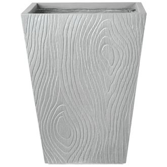 Beliani Maceta Para Exterior E Interior Tiesto Decorativo Cuadrado De Fibra De Arcilla Estriada 42 X 42 X 50 Cm Gris Baihe
