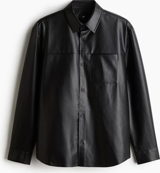 H&M Beschichtetes Hemd in Regular Fit - Schwarz