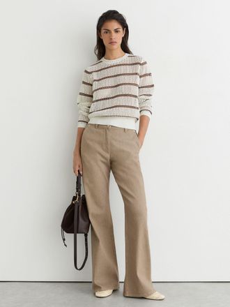 Reiss & taupe Neutral Cotton-blend Open-knit Stripe Jumper, XL