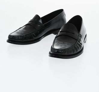 Celine Brushed-Leather Penny Moccasins with Perforated Logo size 40